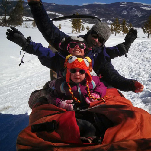 A sleigh pulled by huskys at Dog Sleigh Rides of Winter Park.